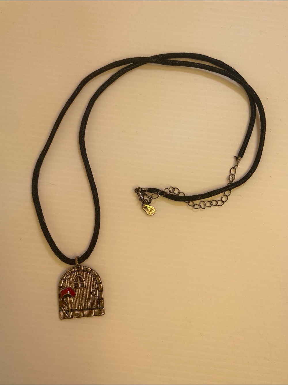 Black Cord Necklace with Silver Door Mushroom Pendant - Unbranded